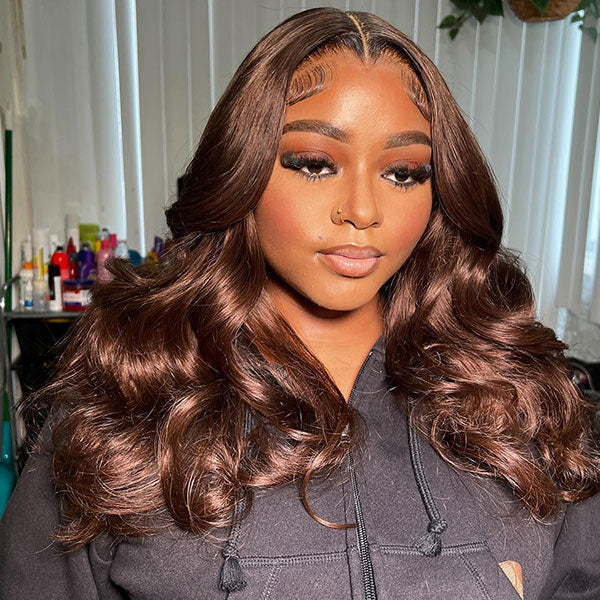 OQ HAIR Layered Glueless Body Wave Face-Framing Curtain Bangs Pre-Cut 7x5 HD Lace Wear Go Wig Bleached Knots