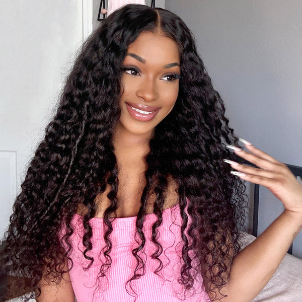 OQ HAIR Deep Wave Wear Go Glueless Wig Bleached Knots Pre-cut 7x5 HD Lace Wig