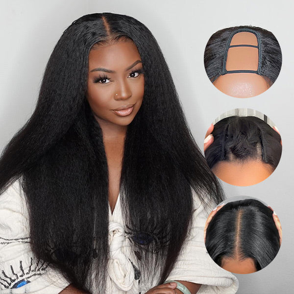 Kinky Straight U Part Wig Human Hair Adjustable Drawstring Wear Go Glueless Wig