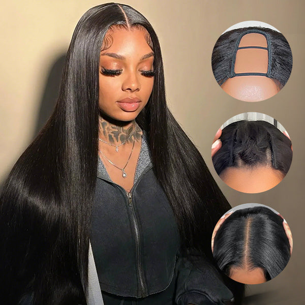 Silky Straight U Part Wig Human Hair Easy Install Wear Go Glueless Wig With Drawstring Cap