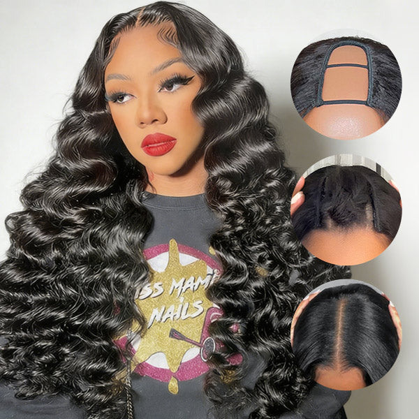 Glueless Loose Deep Wave U Part Wig Human Hair Beginner Friendly Drawstring Wear Go Wig