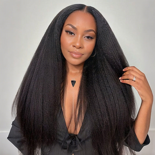 Kinky Straight U Part Wig Human Hair Adjustable Drawstring Wear Go Glueless Wig