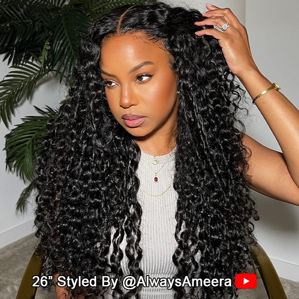 OQ HAIR Water Wave Wear Go Wig Pre-cut 7x5 HD Lace Bleached Knots Wig With Pre-plucked Hairline