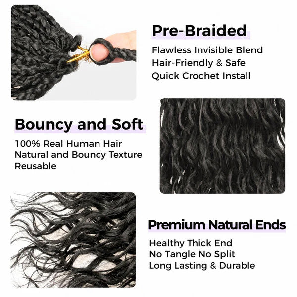 OQ HAIR Premium Natural Wave Crochet Box Braids Hair Smooth Weightless Human Hair Itch Free