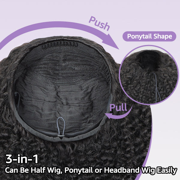 24h Shipping | Burmese Curly Human Hair Half Wig Glueless Wear Go Seamless Blend Flip Over Wig