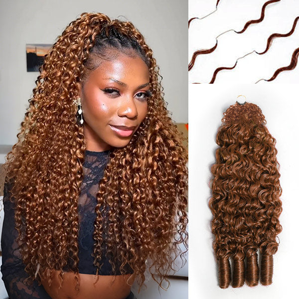 OQ HAIR #30 Light Auburn Burmese Curly Crochet Human Hair Shed-Free Easy Salon-Quality Installation