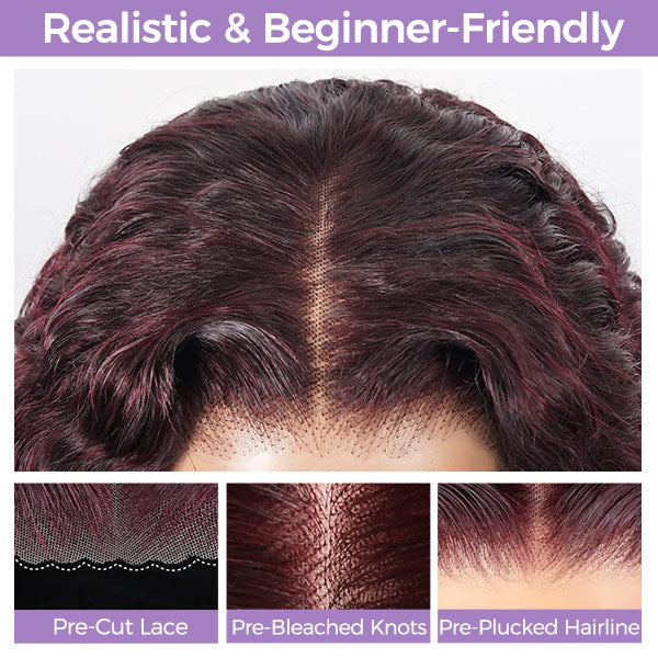 Burmese Curly Dark Plum Color Wear Go Wig Human Hair Pre Plucked Adjustable Drawstring Glueless Wigs