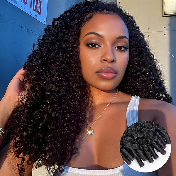 OQ HAIR Salon-Defined Burmese Curly Wear Go Half Wig Natural Blend 3-In-1 Human Hair Half Wig