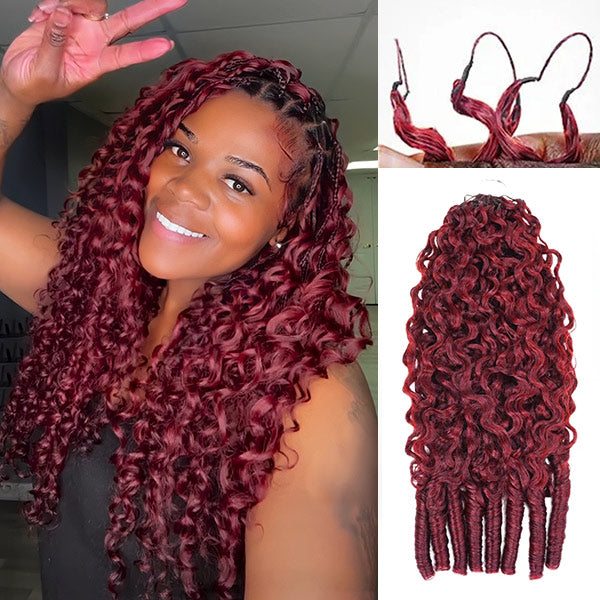 OQ HAIR 99J Burgundy Burmese Curly Crochet Human Hair Micro Ring Loop Better Scalp Airflow