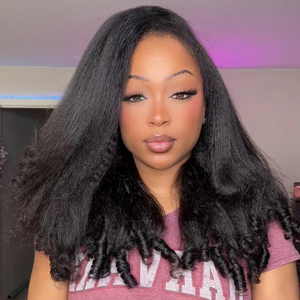 3 In 1 Half Wig | Glueless Kinky Straight Burmese Curly Elastic Drawstring Wear Go Half Wig With Yaki Spiral Curls