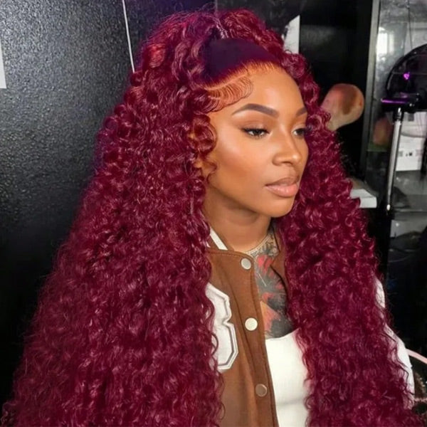 OQ HAIR 99J Burgundy Burmese Curly Crochet Human Hair Micro Ring Loop Better Scalp Airflow