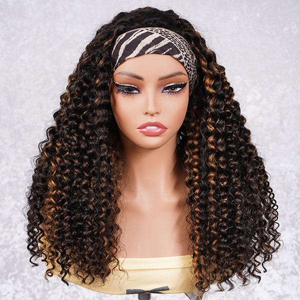 3 In 1 Half Wig | Water Wave Glueless Black Wig With Golden Brown Highlight Wear Go Half Wig
