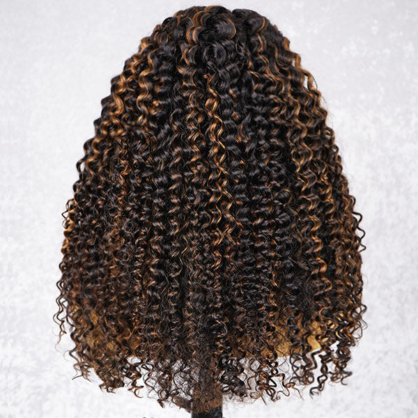 3 In 1 Half Wig | Water Wave Glueless Black Wig With Golden Brown Highlight Wear Go Half Wig