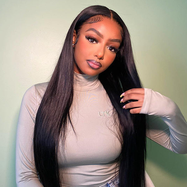 OQ HAIR Bleached Knots Glueless Straight Human Hair Pre-cut 9x6 HD Lace Wear Go Wig Customizable Fit