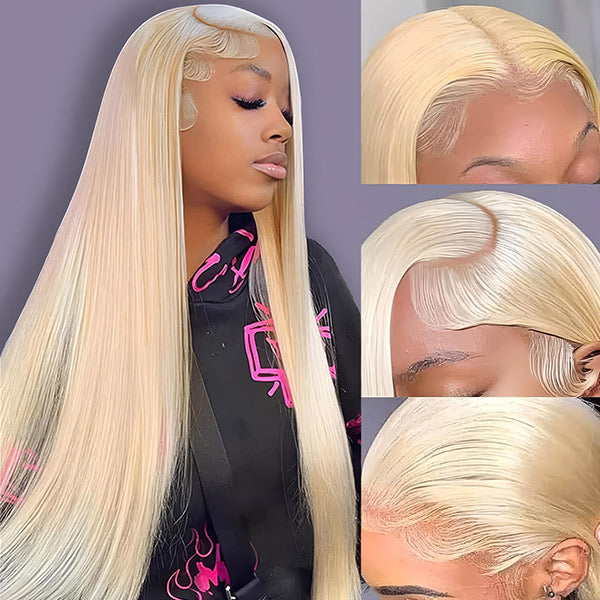 18"=$119 | OQ HAIR 613 Blonde Straight 13x4 Lace Frontal Wig Pre Plucked Hairline Easy to Install