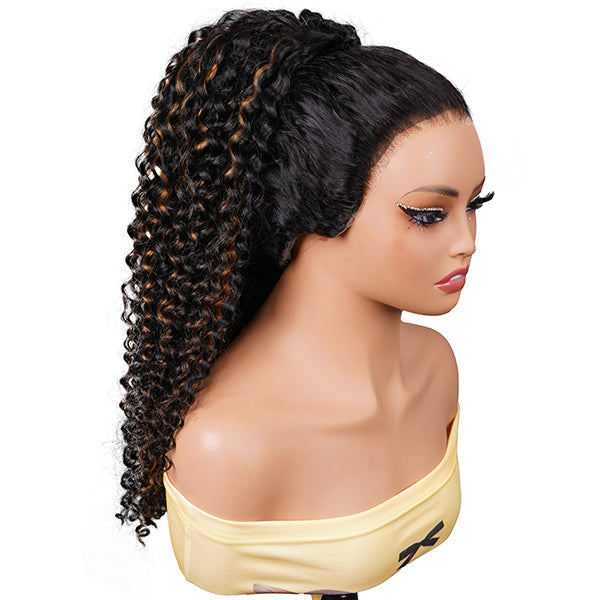 3 In 1 Half Wig | Water Wave Glueless Black Wig With Golden Brown Highlight Wear Go Half Wig