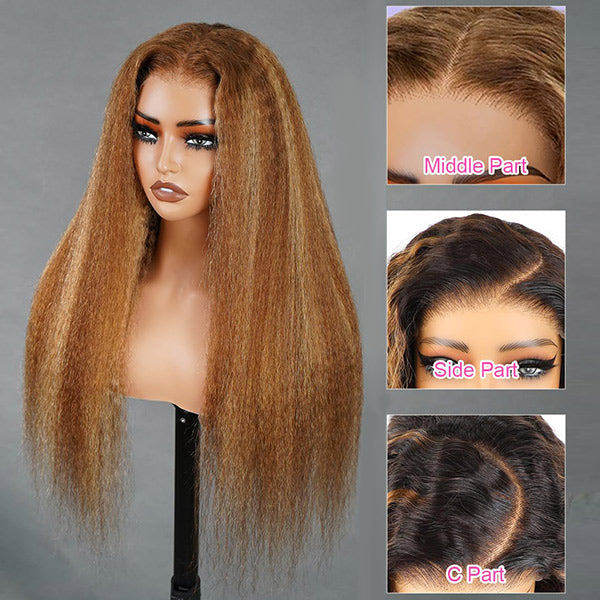 CLEARANCE | Kinky Straight Glueless Highlight Brown Color Wear Go Wig