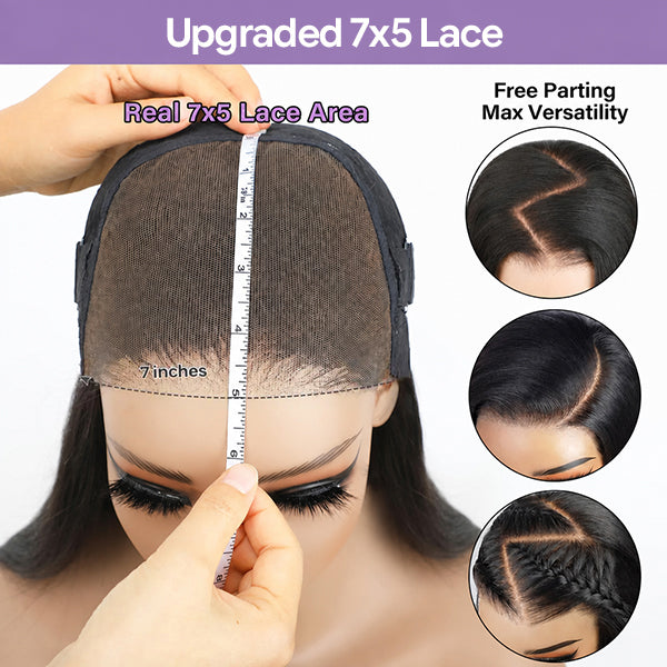 OQ HAIR Chestnut Brown Color Body Wave Human Hair Wigs Pre-Styled Butterfly Cut Layered Wavy 7x5 Pre Everythinbg Glueless Wig