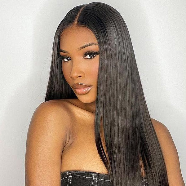 OQ HAIR Bleached Knots Glueless Straight Human Hair Pre-cut 9x6 HD Lace Wear Go Wig Customizable Fit