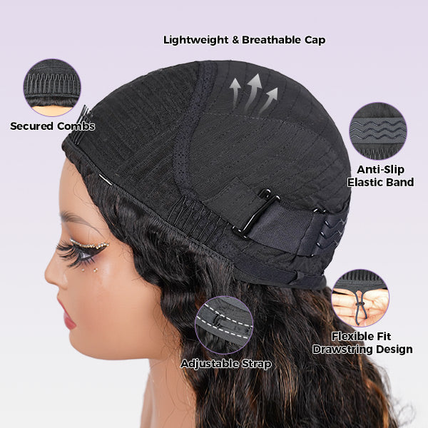 3 In 1 Half Wig | Water Wave Glueless Black Wig With Golden Brown Highlight Wear Go Half Wig
