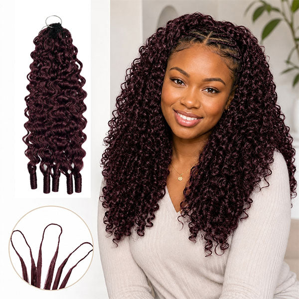 Pre-sale | OQ HAIR Blackcurrant Brunette Burmese Curly Pre Looped Human Hair Featuring Invisible Knots for Quick Installation