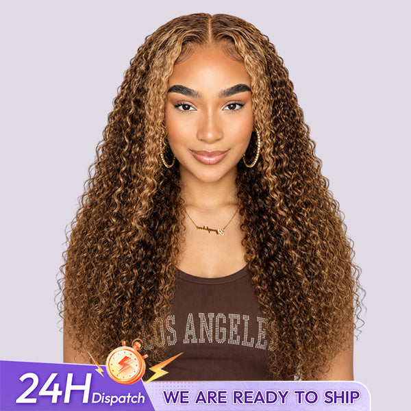 24H Shipping | OQ HAIR Water Wave Highlight Ombre 4/27 Wear Go Glueless Wig Pre-cut 360 Lace Frontal Wig Snug Fit