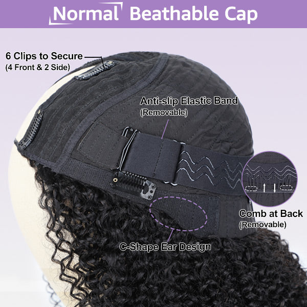 Afro Curly Glueless V Part Wig No Leave Out Real Scalp Breathable Style