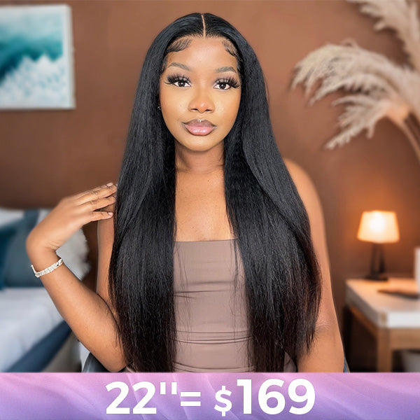 Kinky Straight Pre-cut 360 Lace Glueless Bleached Knots Invisi-Drawstring Wear Go Wig | Best Offer Guarantee