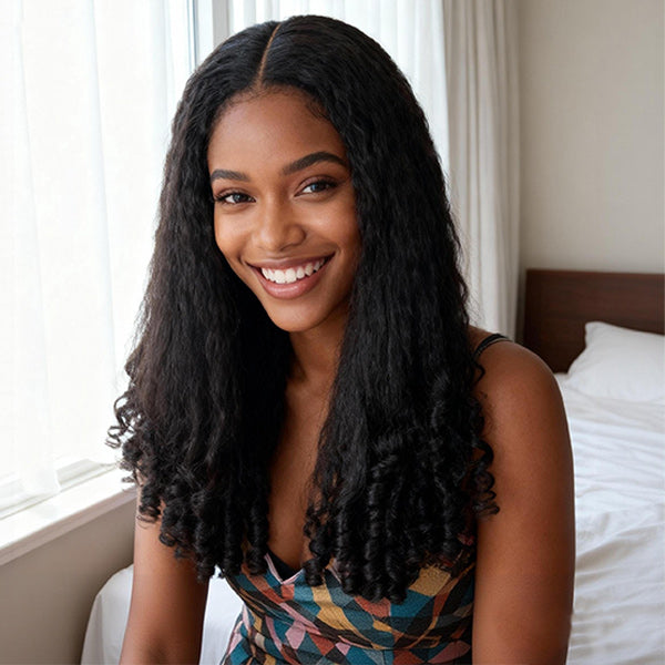OQ HAIR M-Cap Kinky Straight Burmese Curly Pre Cut 9x6 Lace Wear Go Glueless Wigs With Drawstring