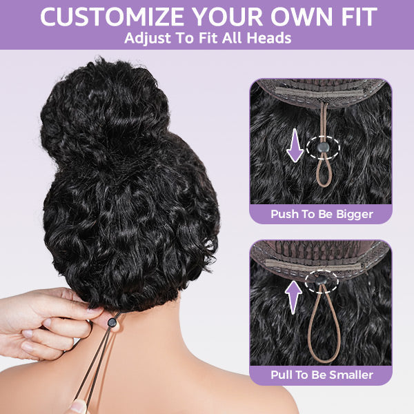 OQ HAIR Layered Yaki Straight Reddish Brown Color Drawstring Cap Wear Go Glueless Wig Natural Salon Finish