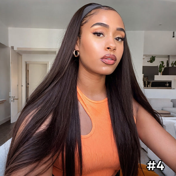 OQ HAIR Straight Hair Headband Wig Human Hair Wigs For Women Full Machine Made Wig With Headband Scarf