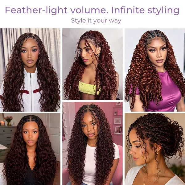 OQ HAIR Reddish Brown Burmese Curly Crochet Human Hair Featherweight Low Maintenance
