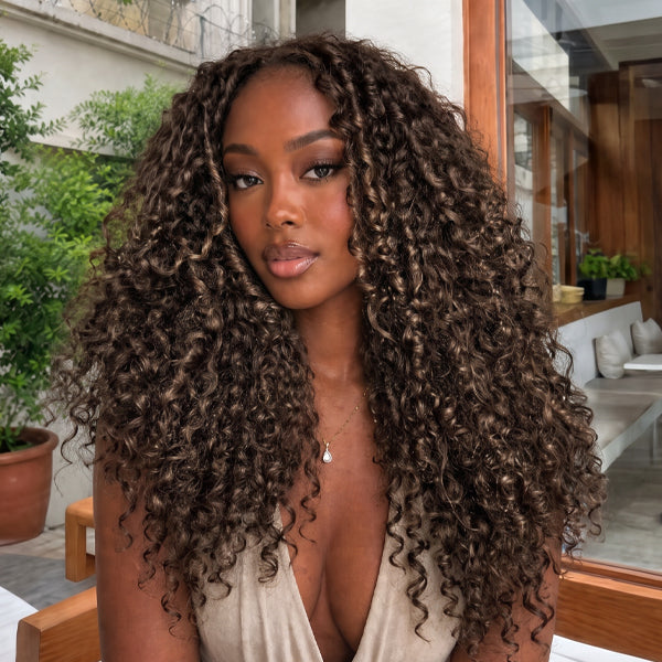 OQ HAIR #4 Chocolate Brown Lightweight Burmese Curly Crochet Human Hair Miracle Knots For Everyday Glam