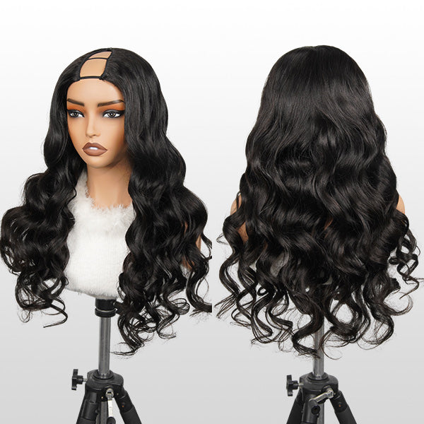 Glueless Body Wave U Part Wig Human Hair Seamless Blend Wear Go Wig With Elastic Drawstring