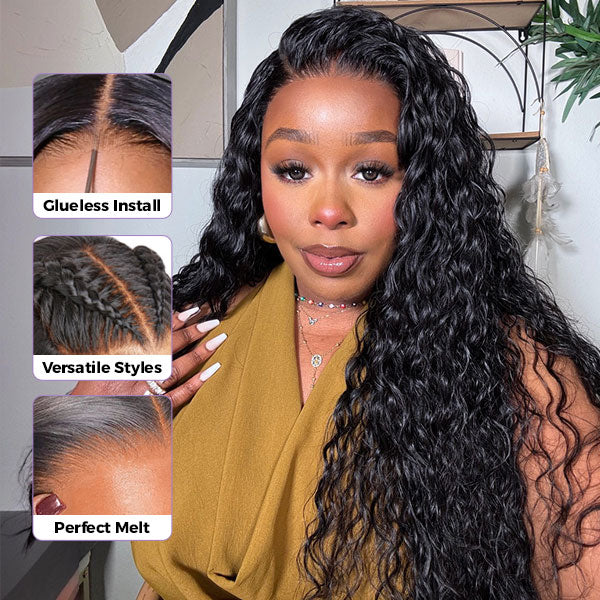 OQ HAIR M-Cap Water Wave Pre Cut 9x6 HD Lace Wear Go Glueless Wigs Pre Bleached Tiny Knots Wet And Wavy Lace Front Wigs Human Hair
