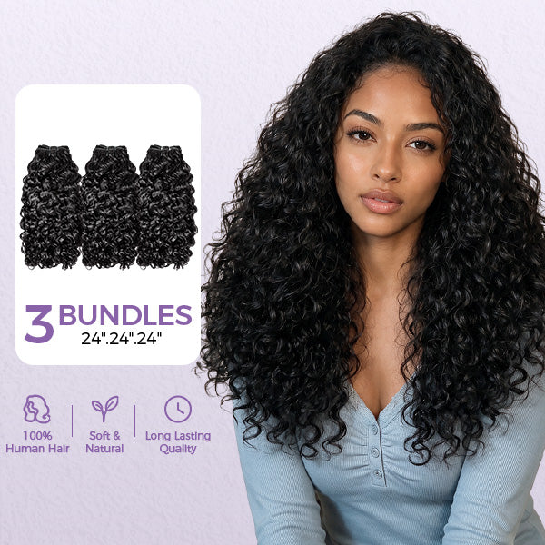 Indian Curly Unprocessed Virgin Hair Bundles Thick Ends Machine Weft Sew In Weaves 1/3/4 Pcs
