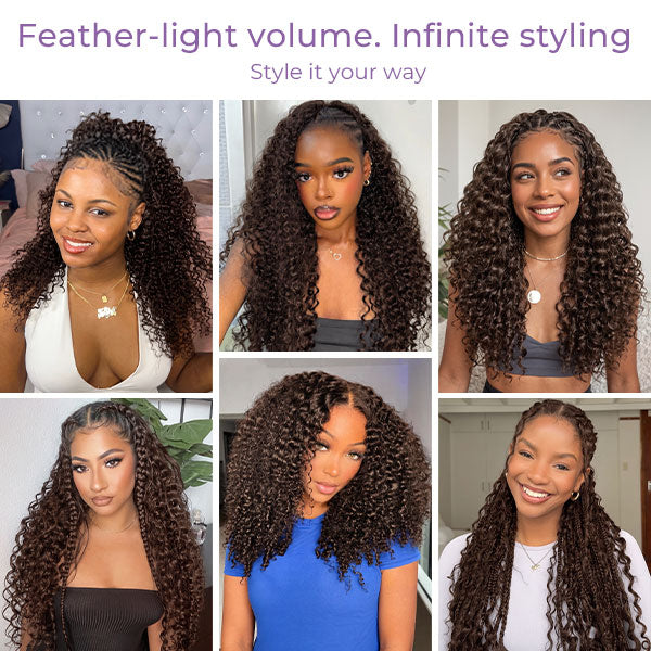 24H Shipping | OQ HAIR #4 Chocolate Brown Burmese Curly Human Hair Knotless Crochet Hair Reusable Easy Install