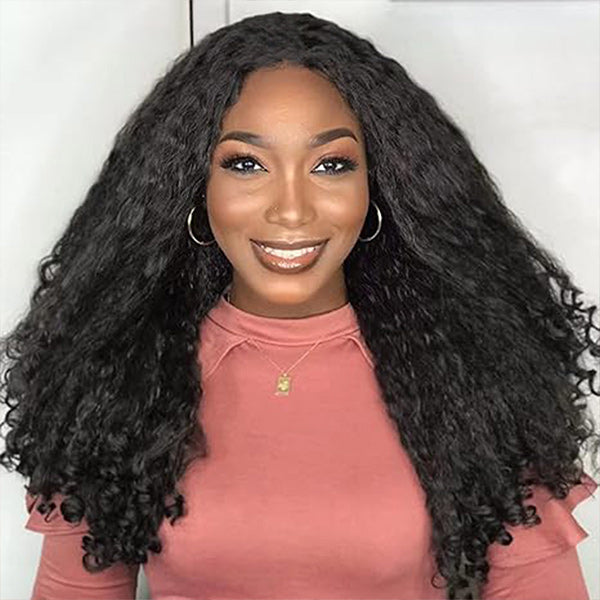3 In 1 Half Wig | Glueless Kinky Straight Burmese Curl Elastic Drawstring Wear Go Half Wig With Yaki Spiral Curls