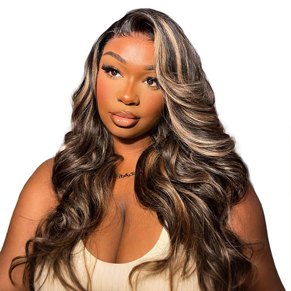 24h Ship Out | OQ HAIR Butterfly Pre-Styled Balayage Brown Color Layered Body Wave Adjustable Drawstring Wear Go Glueless Wig With Bleached Knots