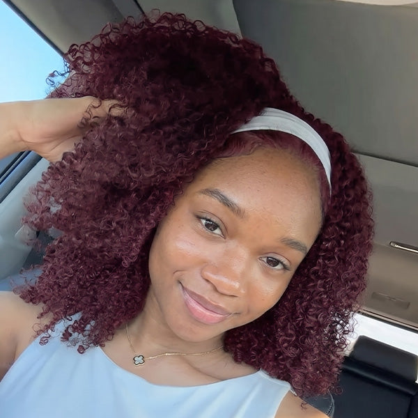 OQ HAIR Kinky Curly Headband Wig Human Hair Scarf Wig No Gel No Glue Jerry Curl Hair Wig With Headband