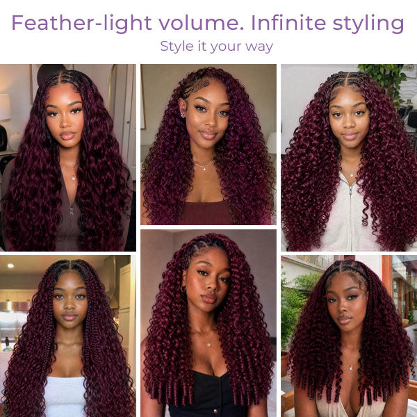 24h Shipping | OQ HAIR 99J Burgundy Burmese Curly Crochet Hair Weightless Seamless Natural Looking Pieces