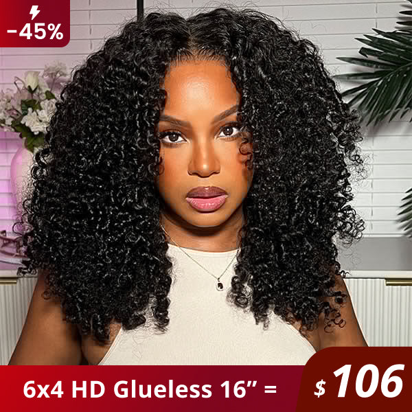 Flash Sale | Kinky Curly Wear Go Wigs 6x4 HD Lace Pre Cut Lace Closure 100% Glueless Wigs