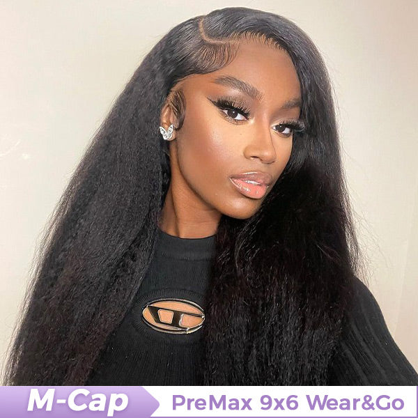 OQ HAIR M-Cap Kinky Straight Pre Cut 9x6 HD Lace Wear Go Glueless Wigs Pre Bleached Tiny Knots Lace Front Wigs