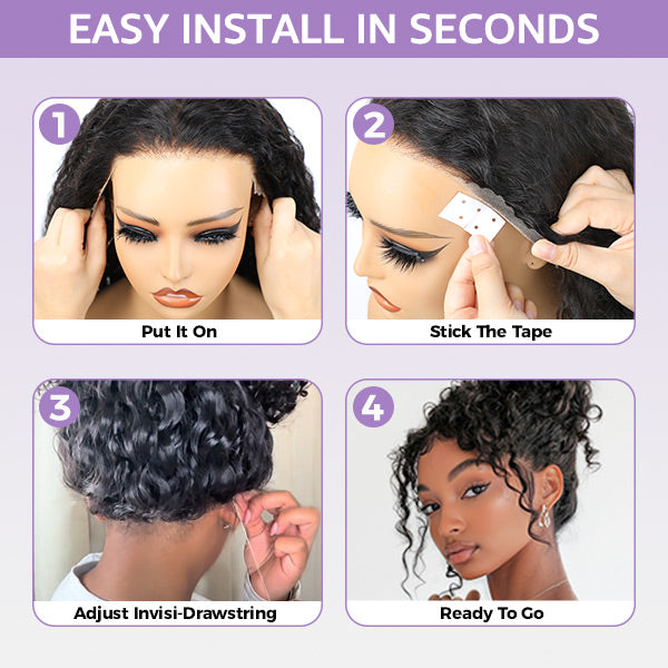 TikTok Viral Water Wave Invisi-Drawstring Bleached Knots Lace Frontal Wear Go 360 Glueless Wig