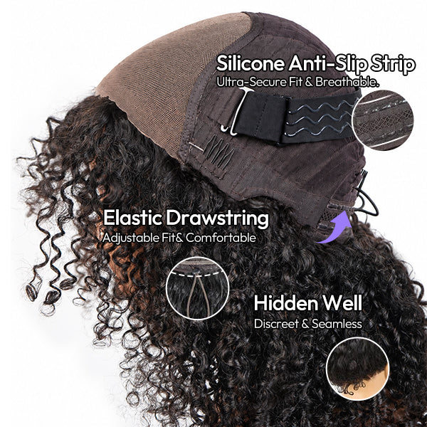 OQ HAIR Afro Kinky Curly Glueless Wig With Bangs Wear Go Protective Style Quality Human Hair Wig