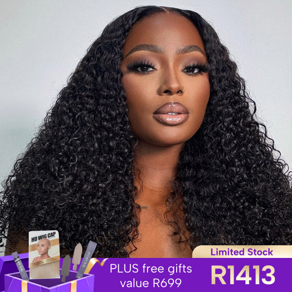 80%OFF |  Kinky Curly Realistic Scalp Pre-Cut 9x6 HD Elastic Drawstring Wear Go Wig No Glue Need