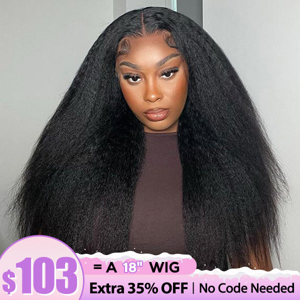 Clearance Sale | Pre-plucked Kinky Straight Wear Go Glueless Wigs 4x4 Lace Closure Wigs 100% Human Hair For Women