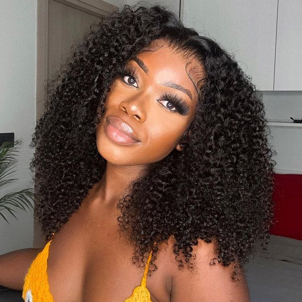 OQHAIR Kinky Curly Pre-Bleached Knots Wear Go Wigs 4x6 HD Lace 100% Glueless Pre-cut Lace Closure Wigs