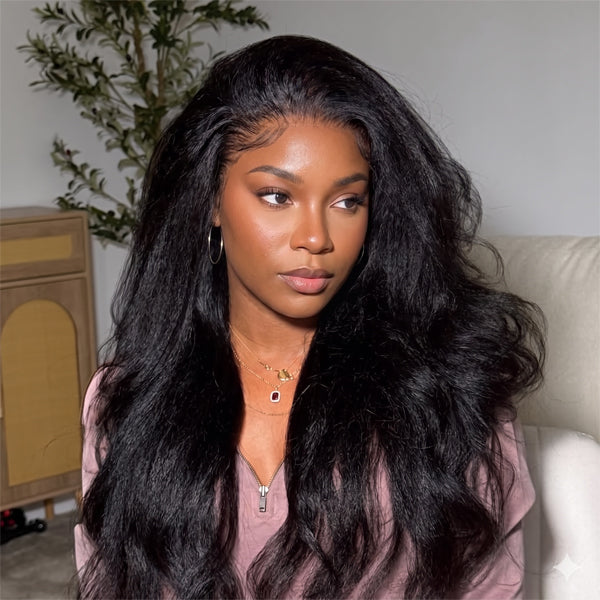 24h Shipping | Kinky Straight Invisi-Drawstring 360 Lace Front Wear Go Glueless Wig