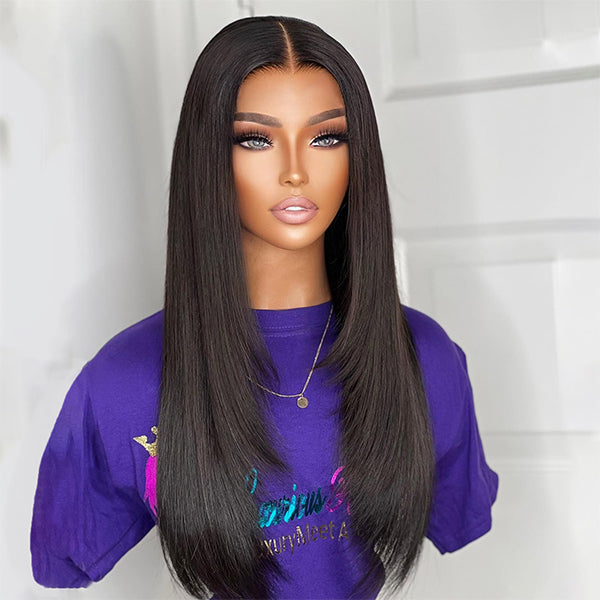 OQ HAIR Straight Layered Cut Wear Go Glueless Wig Bleached Knots Pre Cut HD Lace Wig